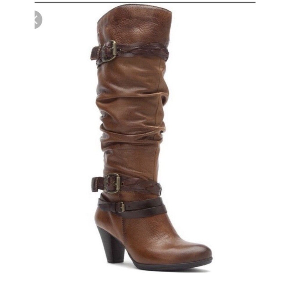 Pikolinos Verona Tall Brown Leather Slouchy Boots Strappy Buckle Boho Western 40